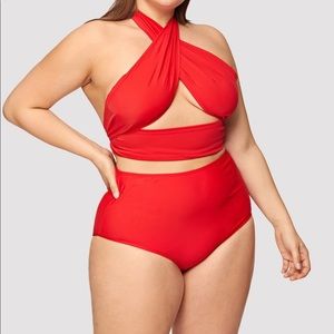 Red plus size bikini